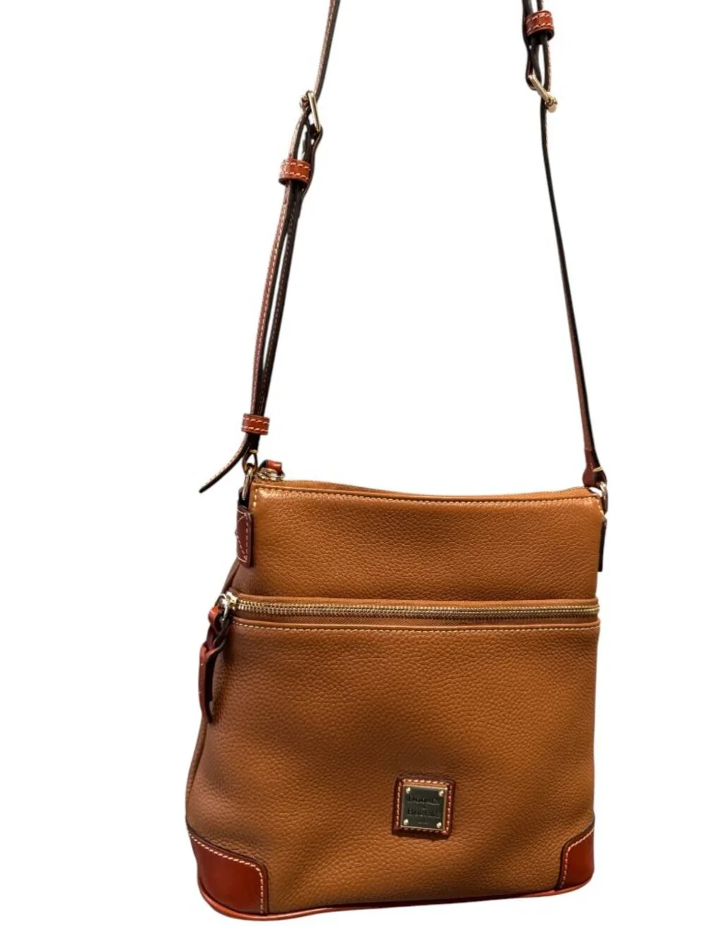 Dooney & Bourke Pebble Grain Leather Crossbody Bag Cognac Letter Carrier EUC